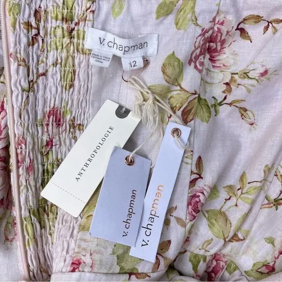 NEW V. Chapman Anthropologie Liliana Strapless Midi Dress Pink Rose Floral 12 - Picture 10 of 14